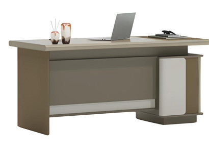 Ruskea ja harmaa kirjoituspöytä laatikoilla ja säilytystilalla