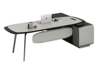 Moderni musta ja harmaa pöytä tyylikkäällä muotoilulla ja säilytystilalla