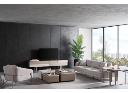 Moderni ja tyylikäs beige verhoiltu olohuoneen kalustesarja