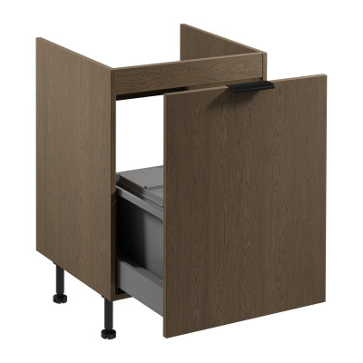 Työpöydän alle asennettava roskakaappi puuastian kanssa