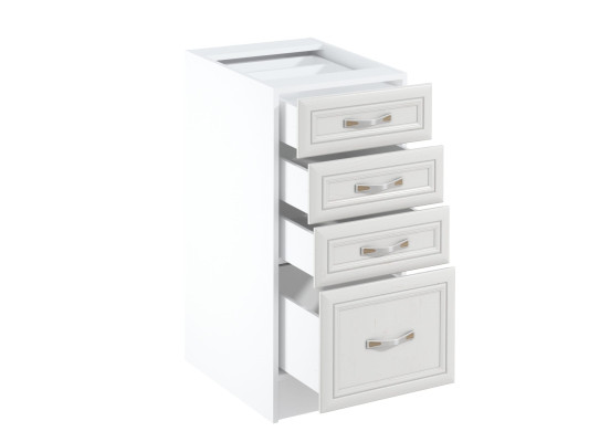 Liikkuva keittiö, jossa on laatikoita ja hyllyjä