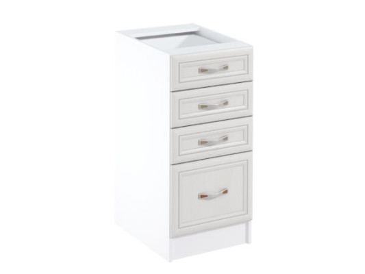 Liikkuva keittiö, jossa on laatikoita ja hyllyjä