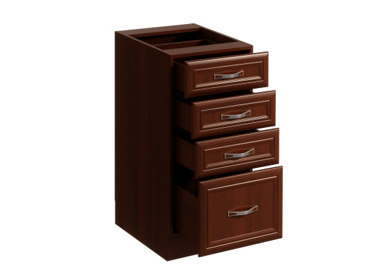 Liikkuva huonekalu, jossa on laatikoita työpinnan alla, keittiökaluste