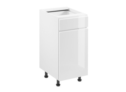 Liikkuva keittiöpöytä laatikolla ja kiiltävillä hyllyillä