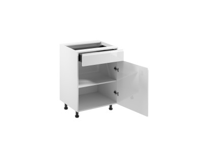 Liikkuva keittiö, jossa on laatikko ja kiiltävät hyllyt