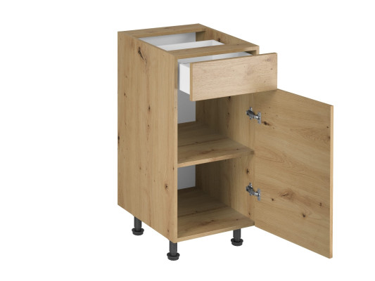 Kaapilla ja hyllyillä varustettu keittiökaluste