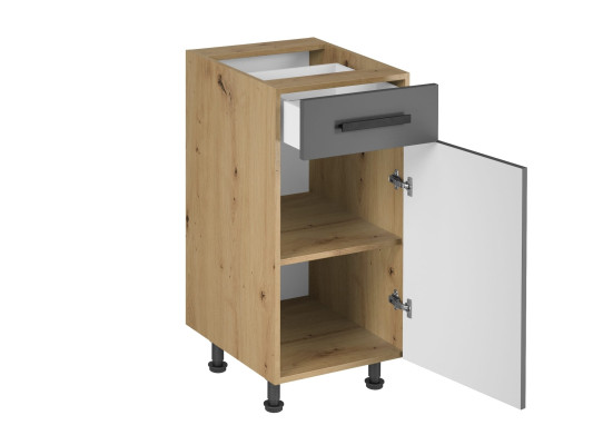 Keittiökaappi laatikoilla ja hyllyillä