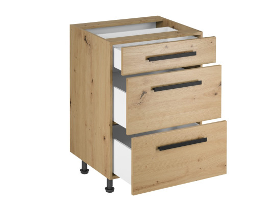 Liikkuva puukaappi laatikoilla