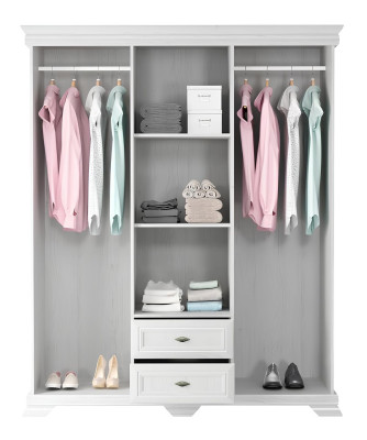 Kangaskaappi ripustimilla ja laatikoilla