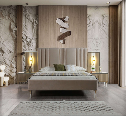 Tyylikäs 3-osainen huonekalusarja sängyllä ja yöpöydillä