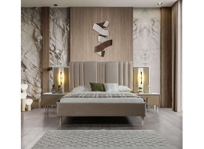 Tyylikäs 3-osainen huonekalusarja sängyllä ja yöpöydillä