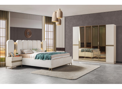 Moderni makuuhuoneen kalustepaketti 4 osaa sänky vaatekaappi yöpöydät
