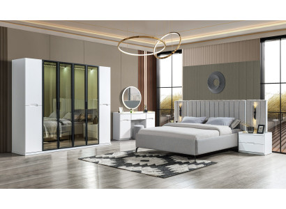 Täydellinen 4-osainen makuuhuoneen kalustesarja sänky vaatekaappi yöpöydät puu 6 osaa