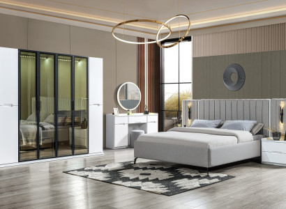 Täydellinen 4-osainen makuuhuoneen kalustesarja sänky vaatekaappi yöpöydät puu 6 osaa