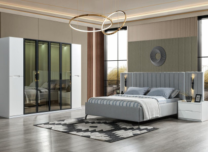 Täydellinen 4-osainen makuuhuoneen kalustesarja sänky vaatekaappi yöpöydät puusta