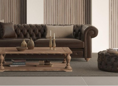 Sohva ja puffi olohuoneeseen, joka yhdistää tyylin ja mukavuuden