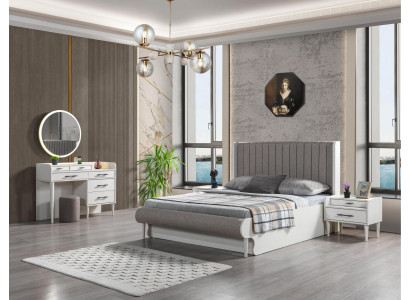 Moderni 5-osainen makuuhuoneen kalustus. Sänky, yöpöydät, kaappi