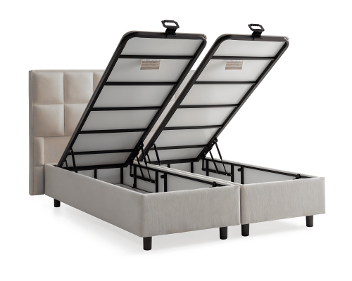 Tyylikäs sänky tekstiilipatjalla beigenä