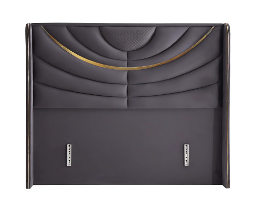 Tyylikäs harmaa sänky tekstiili- ja puupatjalla