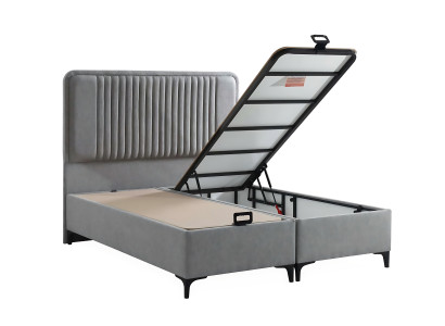 Tyylikäs harmaa sänky tekstiili- ja puupatjalla