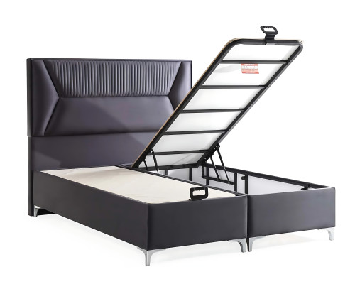 Tyylikäs harmaa sänky tekstiili- ja puumatolla