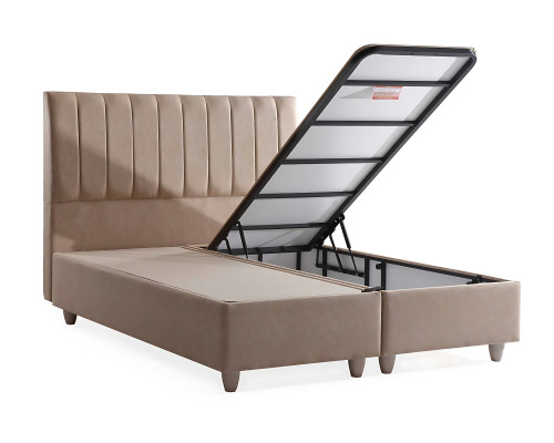 Beige tekstiilivuode tyylikkäällä patjalla