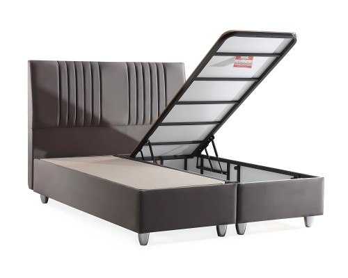 Harmaa tekstiilivuode modernilla patjalla