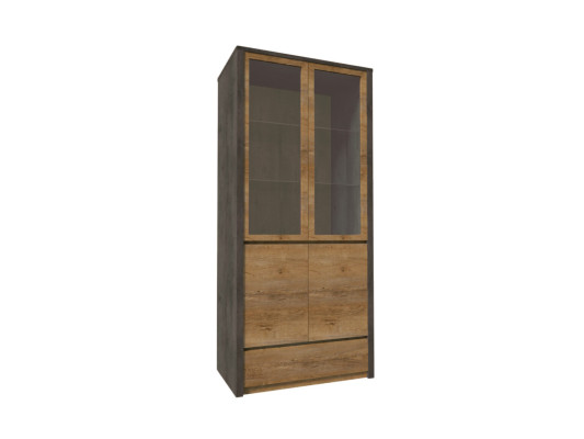 Keittiön buffetkaappi lasiovilla ja hyllyillä