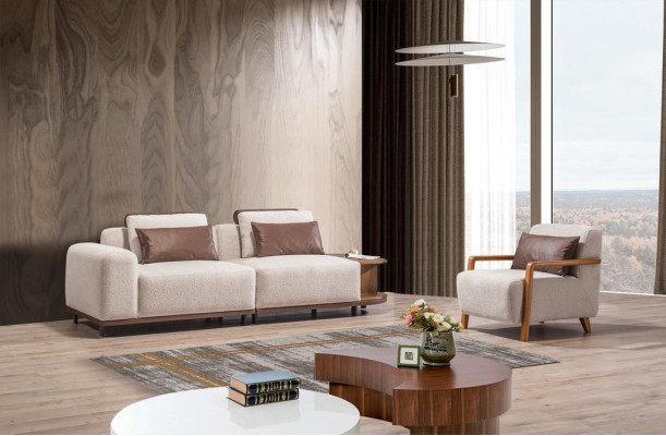 Beige olohuoneen sohvaryhmä, designer-sohvakomplekti 2+1-istuttava, luksussohvat