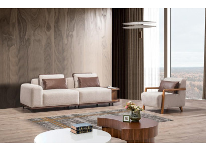 Beige olohuoneen sohvaryhmä, designer-sohvakomplekti 2+1-istuttava, luksussohvat