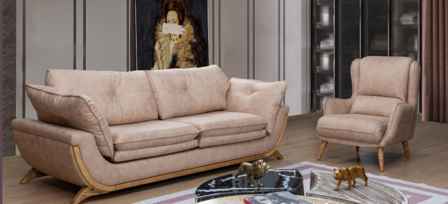 Beige istuimistojoukko Luxus-sohvat Designer-sohvat 3+1-istuttava huonekalut