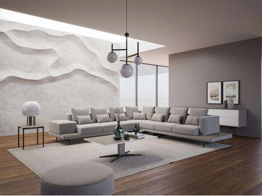 Olohuone Harmaa Upholsterointikalusteet Kulmasohva L-muotoinen Design Kahvipöytä Sivupöytä