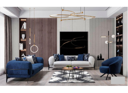 Luxus-sohvakalusto 3+3+1 Istuin Nahka Moderni Soffa Nojatuoli Sininen Soffasetti 3-osainen Uusi