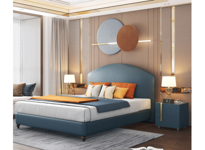 Bett Polster Design Luxus Metall Kaksoissängyt Avio Makuuhuone Sininen