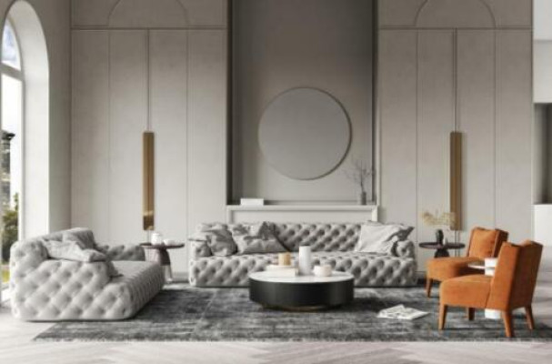 Leder-sohvasti 3+2-istuttava Chesterfield-tyylinen istumalava olohuoneen sohvat