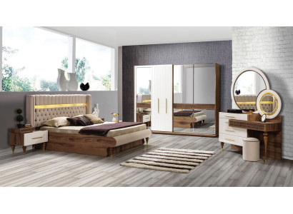 Makuuhuoneen sänky 2x yöpöytä 5-osainen setti kokonaisvaltainen design-huonekaluet luxus