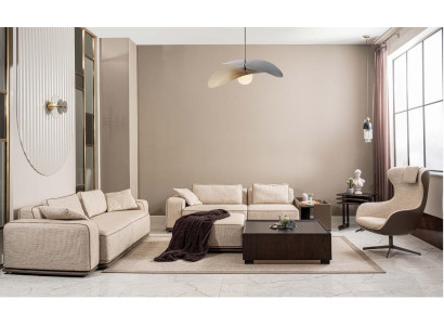 Soittogarnituuri kolmen hengen sohvalla kangassohva beige nojatuolisarja