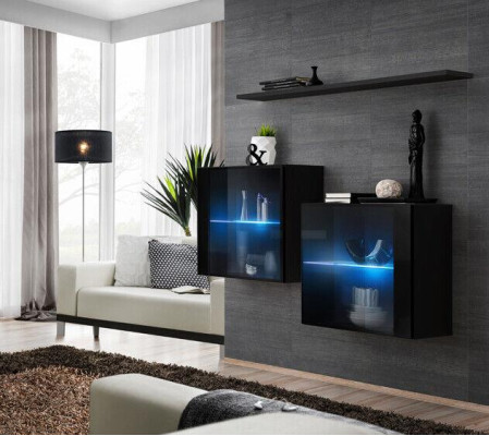 Kompletti 3-osainen designer-asisuustaso 2x seinäkaappi moderni hylly uusi