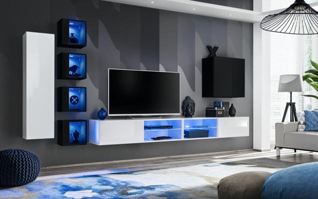 Olohuone täydellinen setti 7. ylellinen seinä seinä 6x seinäkaapin TV -jalustakalusteet