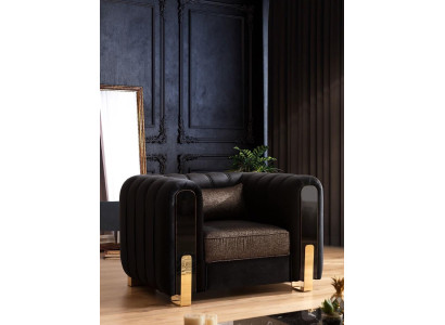 Schwarzer Sessel Ohrensessel Luxus Design Wohnzimmer Einsitzer Modern