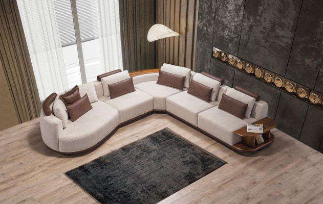 Valkoinen kulmasohva Design olohuone L-muotoinen sova Verhoiltu huonekalu Puurunko
