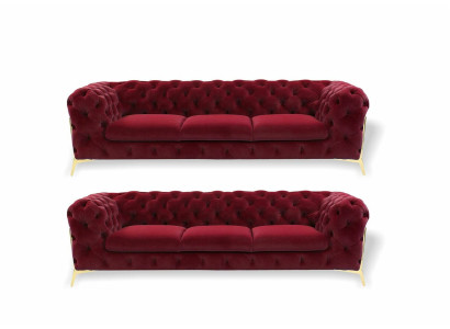 Chesterfield-sohva samettinen istuinkalusto 3+3-istuin design-sohvat