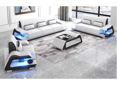 Sohvasti sohvasti nahkasohva sofa täydellinen 3-osainen valkoinen setti 3+2+1
