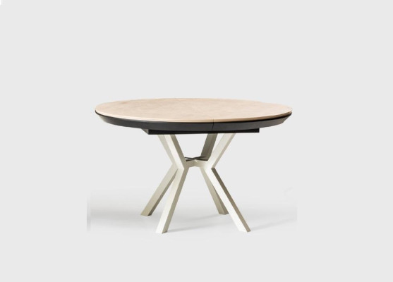 Moderni keittiönpöytä ruokailupöytä laajennettava pyöreä puinen beige pöytä