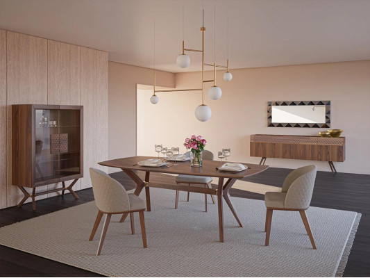 Moderni Design Ruokailuryhmä Ruokapöytä 4x Tuoli Luxus Lipasto Uusi Näytekaappi