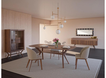 Moderni Design Ruokailuryhmä Ruokapöytä 4x Tuoli Luxus Lipasto Uusi Näytekaappi