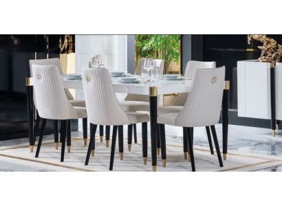 Ruokailuryhmä Garnitur Set Kompletti Design Nojatuoli 6x Tuoli Pehmuste Tekstiili Kangas