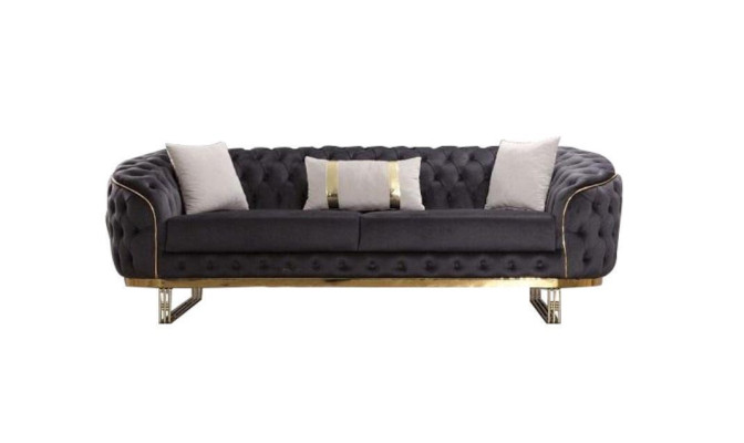 Muotoiltu 3-paikkainen tekstiilisoja Design Braun Chesterfield -verhoiltu sohvakaluste
