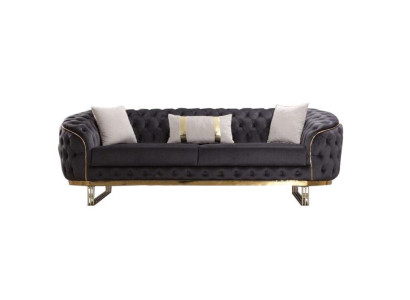 Muotoiltu 3-paikkainen tekstiilisoja Design Braun Chesterfield -verhoiltu sohvakaluste