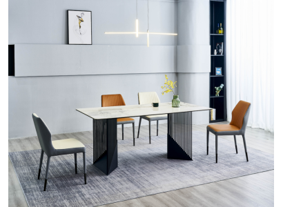 Ruokailuryhmä Ruokailuryhmäpöytä Designer 6x Nahkavalkea Tuoli Ruokapöytä 7-osainen